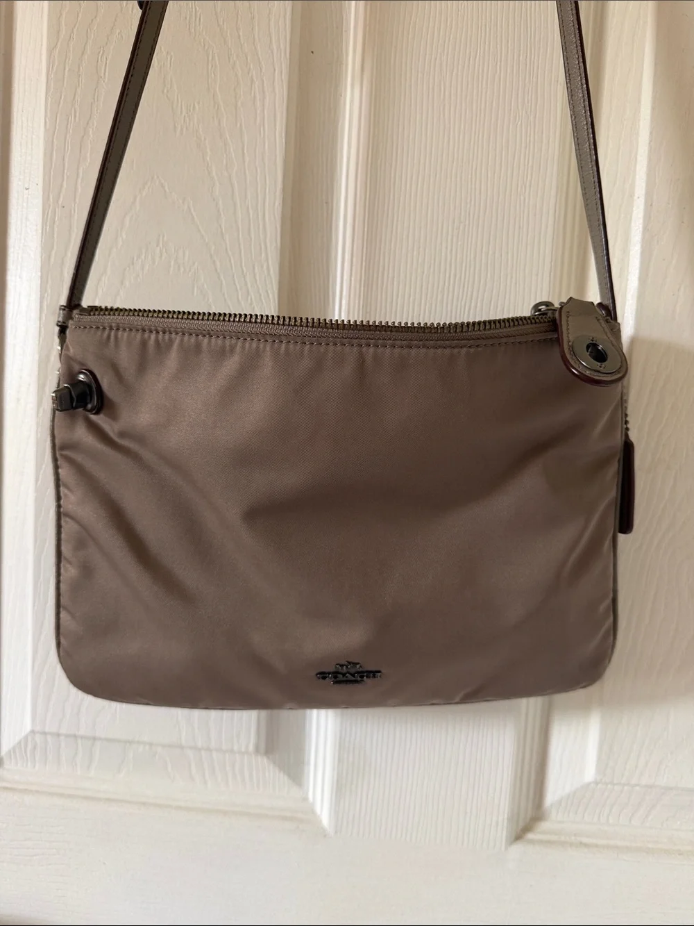 COACH Taupe/Nude Nylon Crossbody Shoulder Bag